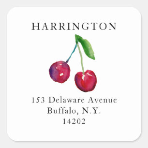 Vintage Hand-Painted Cherries Return Address Square Sticker