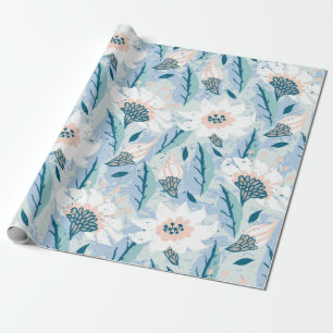 Vintage hand painted floral pattern with big white wrapping paper