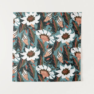 Vintage hand painted floral pattern with flower on tapestry