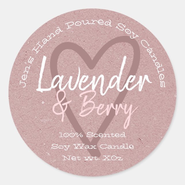 Vintage Hand Poured Candle Label Lilac Kraft Paper (Front)