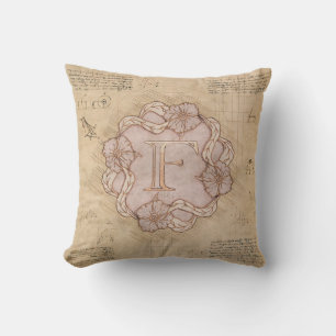 Vintage Handcrafted Letter F Word Art Pink Gold Cushion