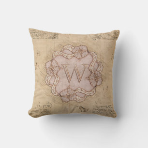 Vintage Handcrafted Letter W Word Art Pink Gold Cushion