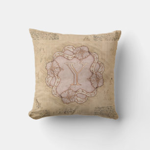 Vintage Handcrafted Letter Y Word Art Pink Gold Cushion