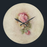 Vintage Handpainted Style Roses Large Clock<br><div class="desc">Beautiful vintage roses blooming on a soft neutral background.</div>