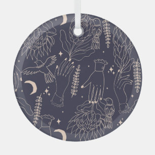 Vintage Hands and Birds: Artistic Pattern Glass Tree Decoration