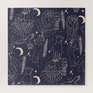 Vintage Hands and Birds: Artistic Pattern Jigsaw Puzzle