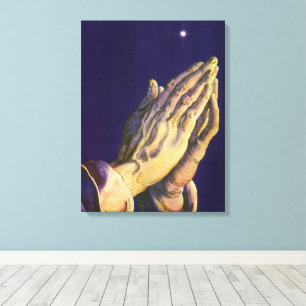 Vintage Hands Praying with Star of Bethlehem Canvas Print