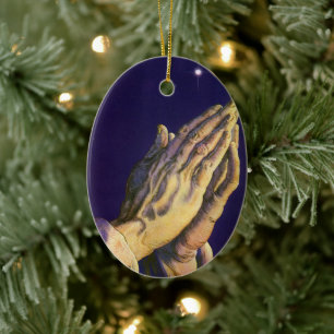 Vintage Hands Praying with Star of Bethlehem Ceramic Tree Decoration