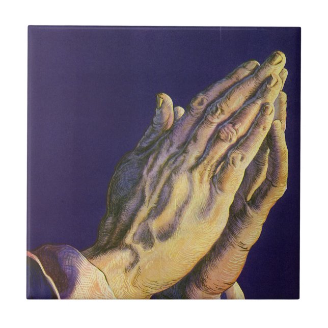 Vintage Hands Praying with Star of Bethlehem Tile (Front)