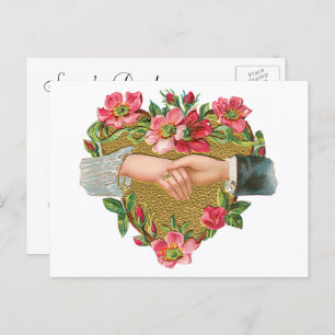 Vintage Hands with Heart of Flowers Save the Date! Announcement Postcard
