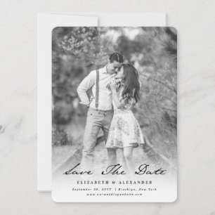 Vintage Handwriting Calligraphy Black Script Photo Save The Date