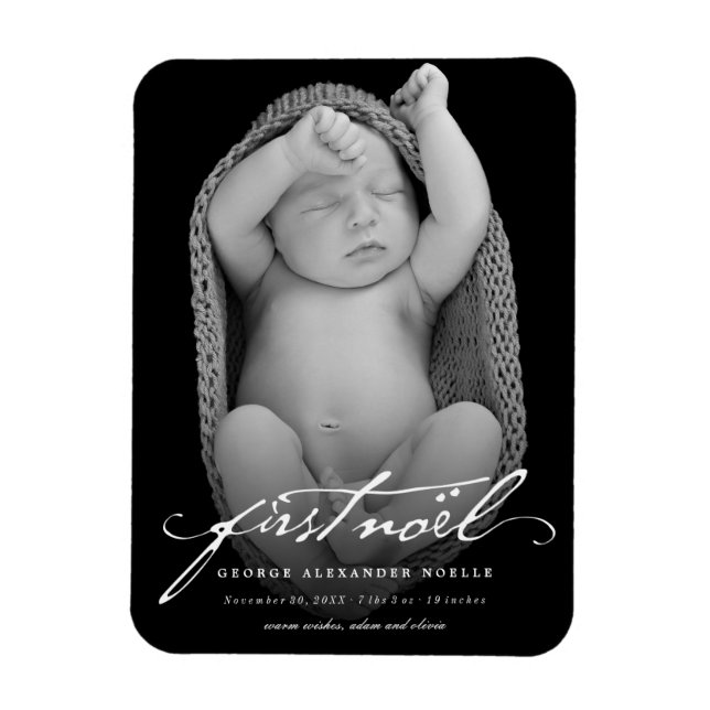 Vintage Handwriting Script Baby's First Noel Photo Magnet (Vertical)