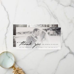 Vintage Handwriting Script Classic 6 Photo Wedding Thank You Card