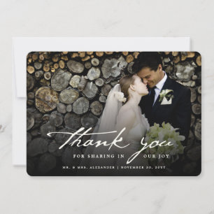 Vintage Handwriting Script Classy Photo Wedding Thank You Card