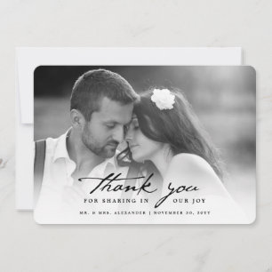 Vintage Handwriting Script Classy Photo Wedding Thank You Card