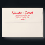 Vintage Handwritten Trendy Unique Modern Wedding Envelope<br><div class="desc">A retro modern hand written bright red and cream wedding envelope. Which features bold whimsical  bride and groom's names in vivid red and creamy background colour. And  personalised return address . Which suits the whole wedding suite.</div>