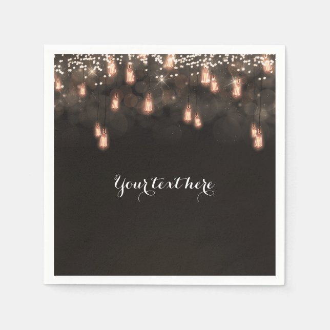 Vintage Hanging Light Bulbs Wedding Reception Napkin (Front)