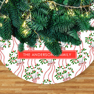 Vintage Hanging Mistletoe Christmas Pattern  Fleece Tree Skirt