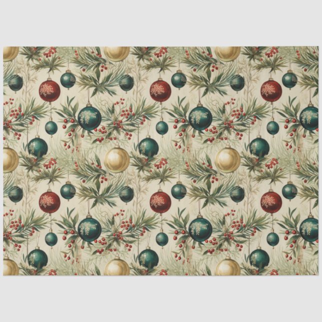 Vintage Hanging Ornaments, Berries, Branches Tissue Paper (Front)