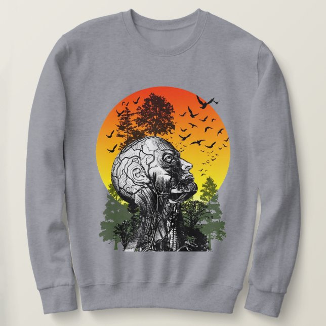 Vintage Hangover Human Tree Retro Sunset | Distres Sweatshirt (Design Front)