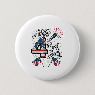 Vintage Happy 4th of July Patriotic Firework Shirt 6 Cm Round Badge