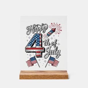 Vintage Happy 4th of July Patriotic Firework Shirt Acrylic Sign