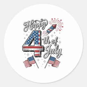 Vintage Happy 4th of July Patriotic Firework Shirt Classic Round Sticker