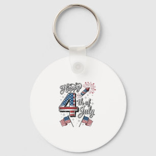 Vintage Happy 4th of July Patriotic Firework Shirt Key Ring