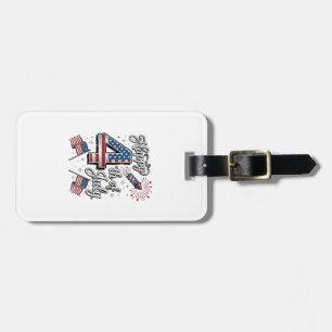 Vintage Happy 4th of July Patriotic Firework Shirt Luggage Tag