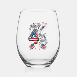 Vintage Happy 4th of July Patriotic Firework Shirt Stemless Wine Glass
