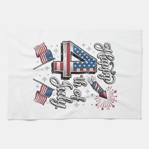 Vintage Happy 4th of July Patriotic Firework Shirt Tea Towel