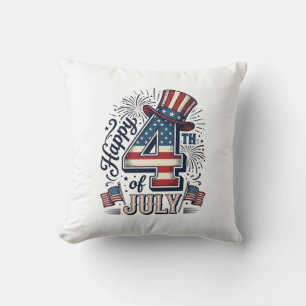 Vintage Happy 4th of July Patriotic Hat Vector Des Cushion