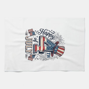 Vintage Happy 4th of July Patriotic Hat Vector Des Tea Towel