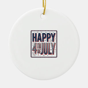 Vintage Happy 4th of July Patriotic Shirt Design_1 Ceramic Tree Decoration