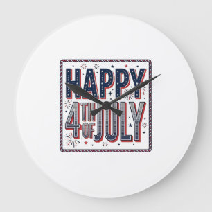 Vintage Happy 4th of July Patriotic Shirt Design_1 Large Clock