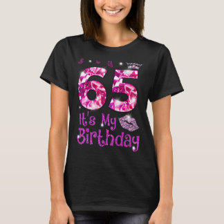 Vintage Happy 65 It's My Birthday Crown Lips 65th  T-Shirt