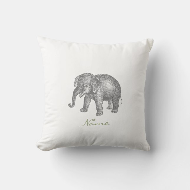 Vintage Happy Baby Elephant and Elephant Pattern Cushion (Front)