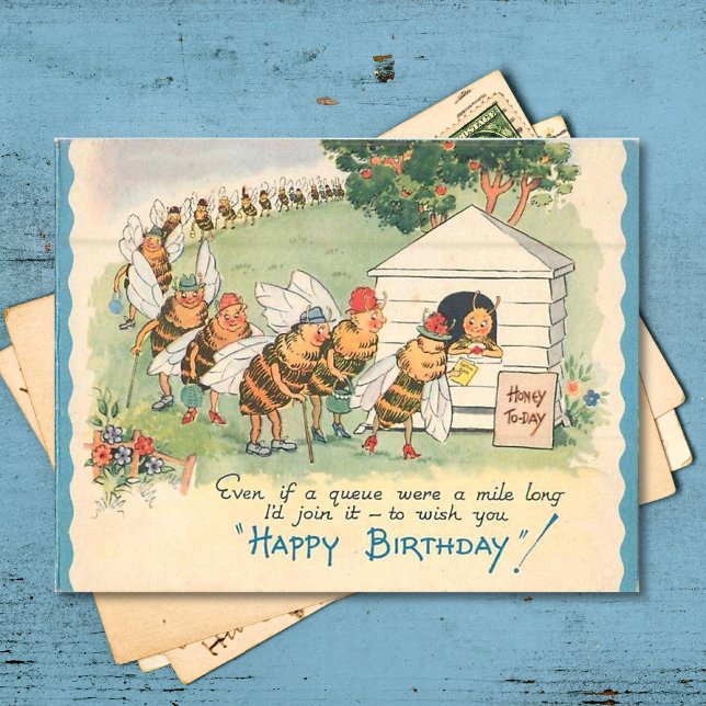 Vintage Happy Bee Birthday Holiday Postcard (Creator Uploaded)