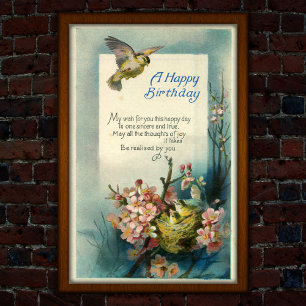 Vintage Happy Birthday 1917 Bird Nest Poster