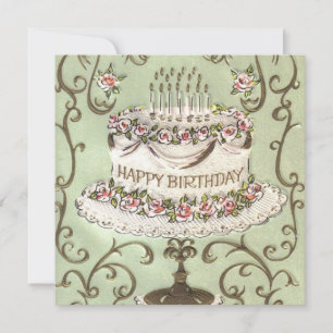 Vintage Happy Birthday Cake Holiday Card