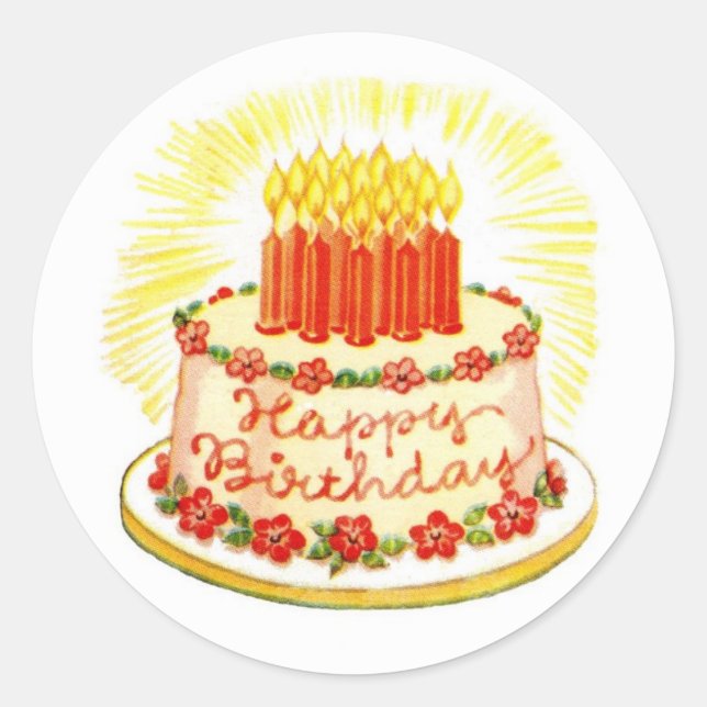 Vintage Happy Birthday Cake Stickers (Front)