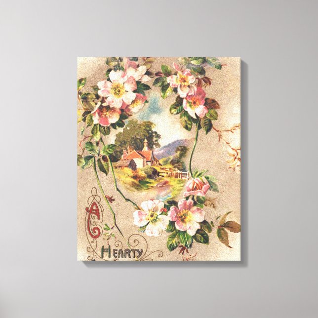 Vintage Happy Birthday Card Artwork Canvas Print (Front)