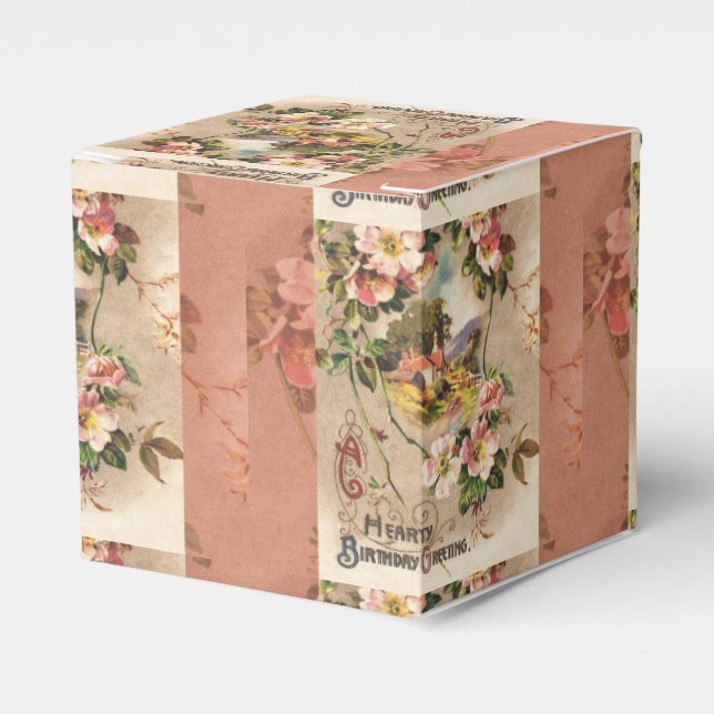 Vintage Happy Birthday Card Artwork Favour Box (Front Side)