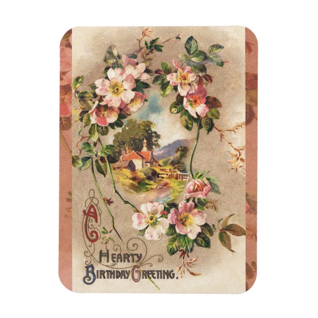 Vintage Happy Birthday Card Artwork Magnet (Vertical)
