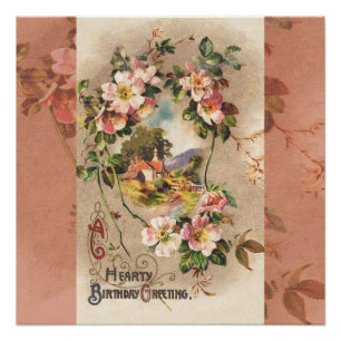 Vintage Happy Birthday Card Artwork Poster