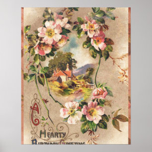 Vintage Happy Birthday Card Greeting Poster