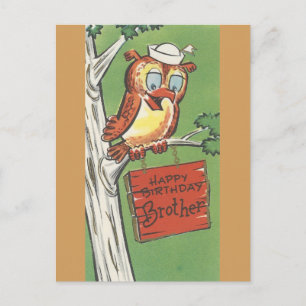 Vintage Happy Birthday For Brother With Owl Postcard