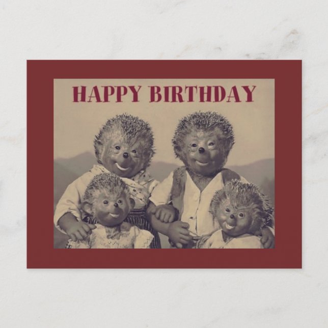 Vintage Happy Birthday Hedgehog Family Holiday Postcard (Front)
