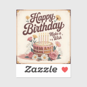 Vintage "Happy Birthday - Make a Wish" Floral Cake