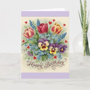 Vintage Happy Birthday Retro Colourful Floral Card